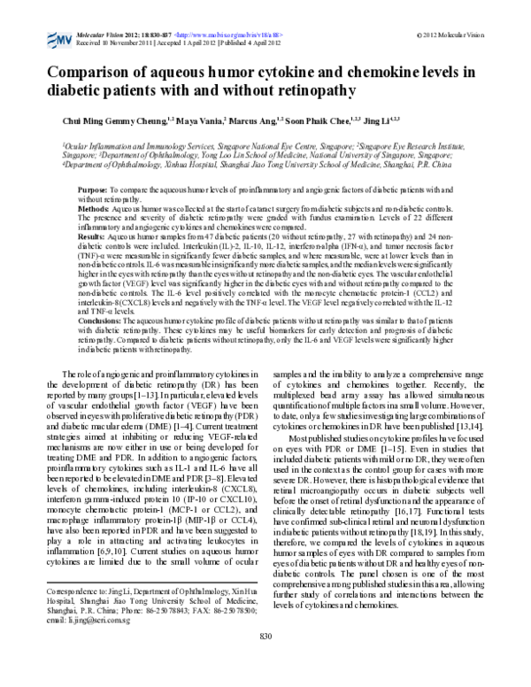 (PDF) Comparison of aqueous humor cytokine and chemokine levels in ...