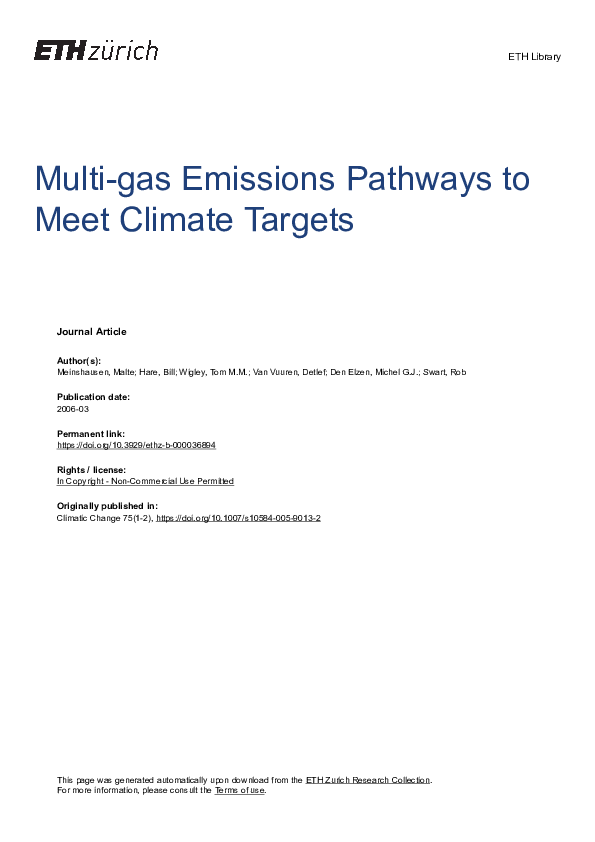 (PDF) Multi-gas Emissions Pathways to Meet Climate Targets