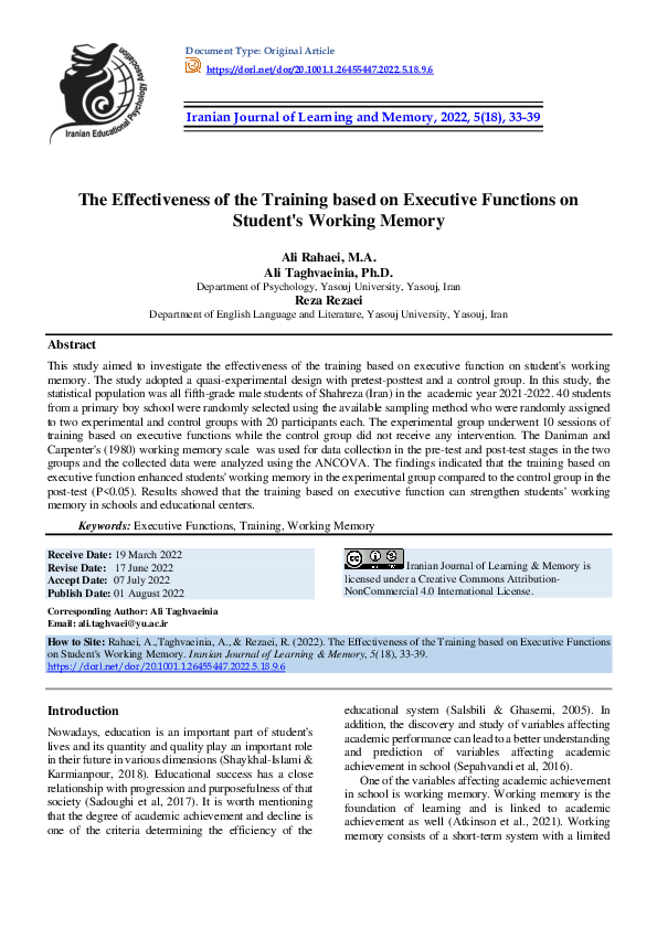 (PDF) The Effectiveness of the Training based on Executive Functions on ...