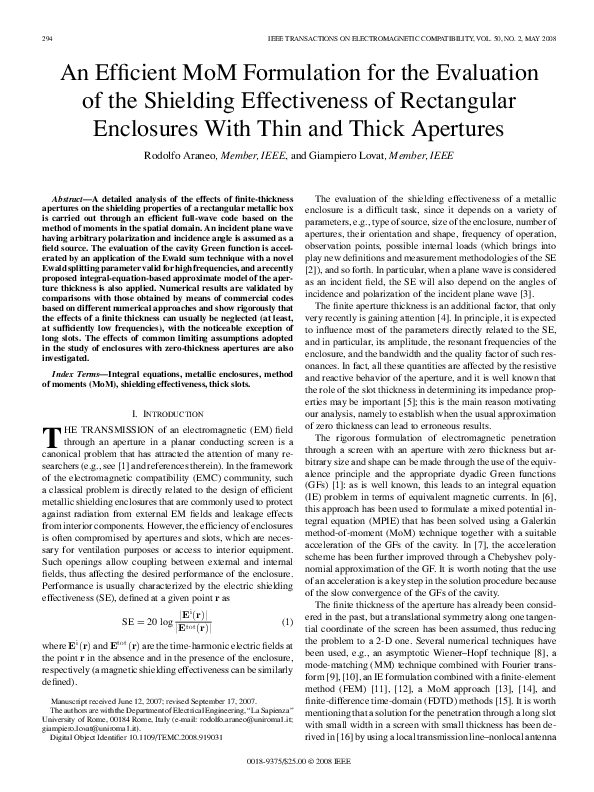 (PDF) An Efficient MoM Formulation for the Evaluation of the Shielding ...