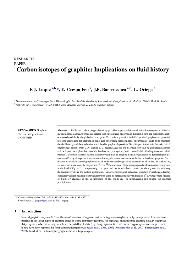 (PDF) Carbon isotopes of graphite: Implications on fluid history