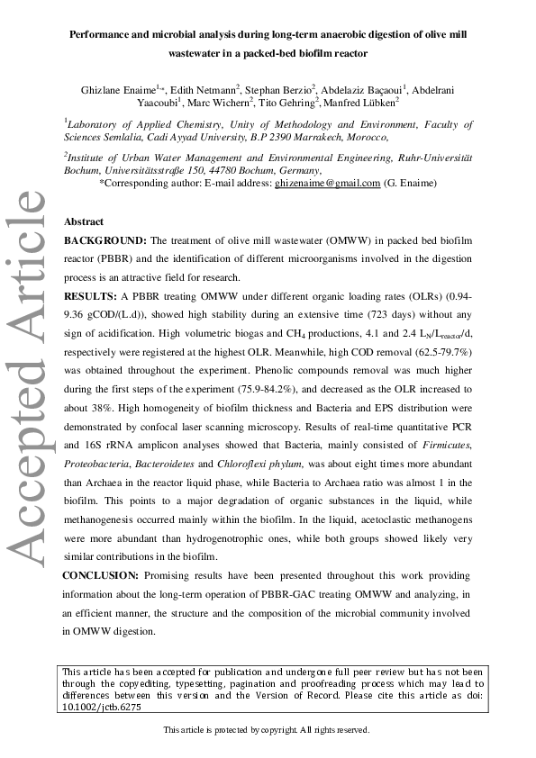 (PDF) Performance and microbial analysis during long‐term anaerobic ...