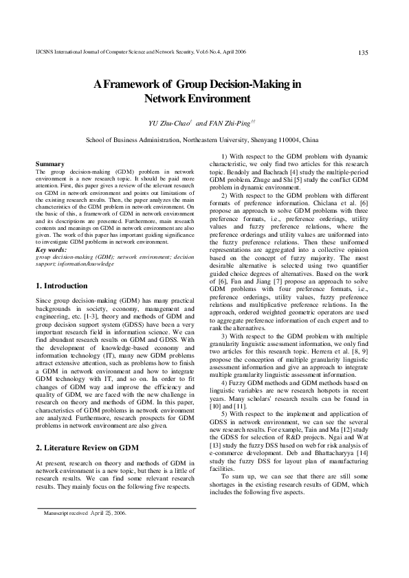(PDF) A Framework of Group Decision-Making in Network Environment