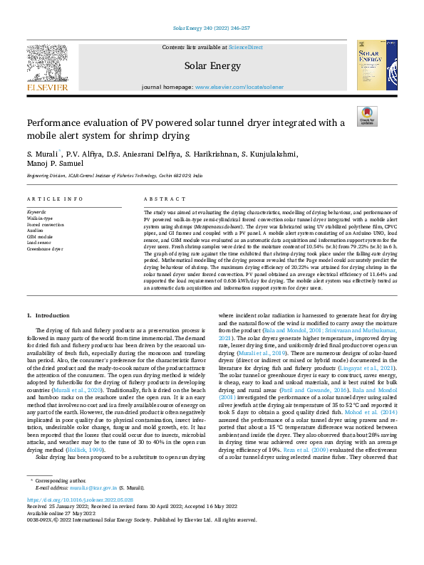 (PDF) Performance evaluation of PV powered solar tunnel dryer ...