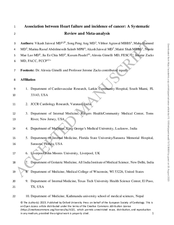 (PDF) Association between Heart failure and incidence of cancer: A ...