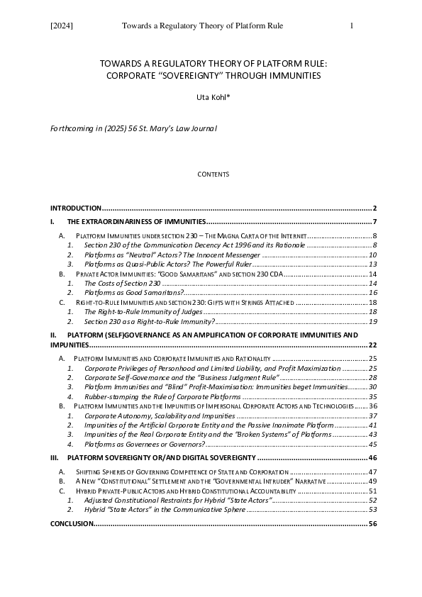 (PDF) TOWARDS A REGULATORY THEORY OF PLATFORM RULE: CORPORATE ...