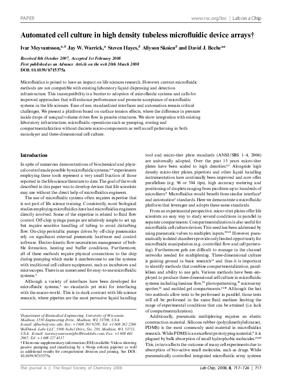 (PDF) Automated cell culture in high density tubeless microfluidic ...