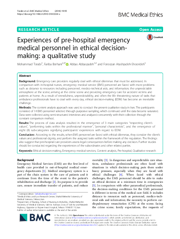 (PDF) Experiences of pre-hospital emergency medical personnel in ...
