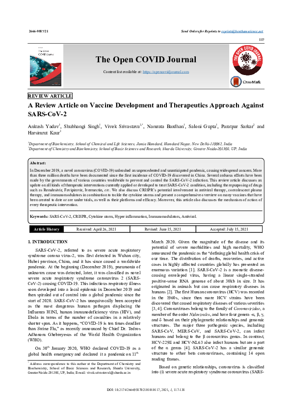(PDF) A Review Article on Vaccine Development and Therapeutics Approach ...