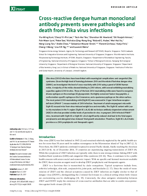(PDF) Cross-reactive dengue human monoclonal antibody prevents severe ...