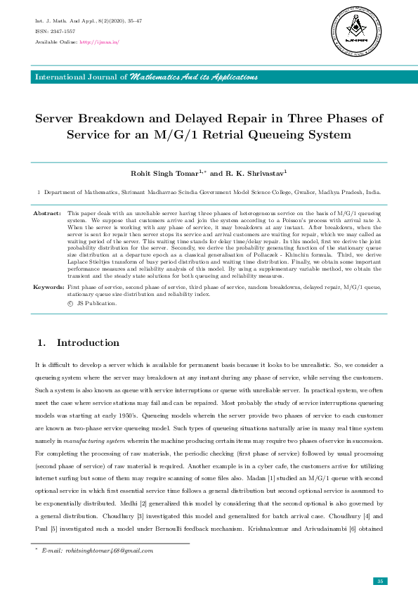 (PDF) Server Breakdown and Delayed Repair in Three Phases of Service ...