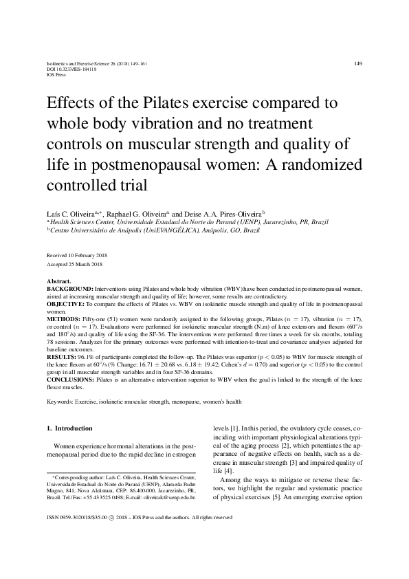 (PDF) Effects of the Pilates exercise compared to whole body vibration ...