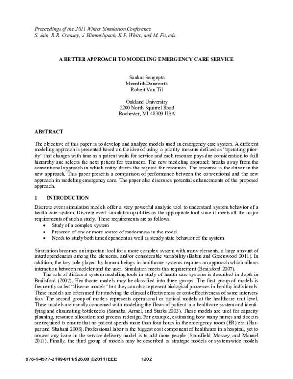 (PDF) A better approach to modeling emergency care service