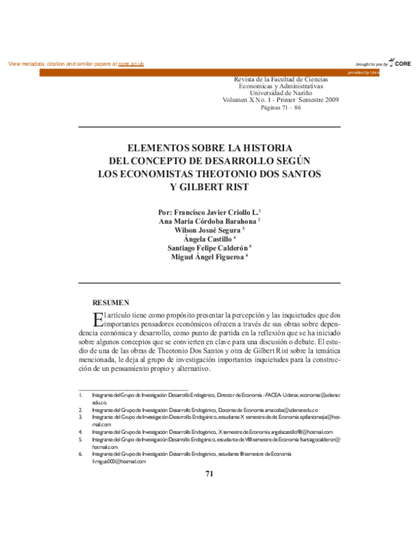 (PDF) Elementos Sobre La Historia Del Concepto De Desarrollo Según Los ...