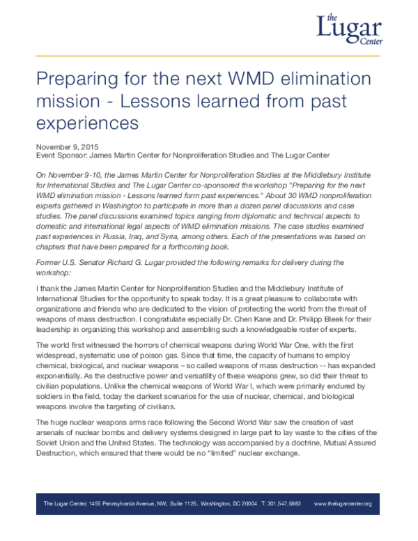 (PDF) Preparing for the Next WMD Elimination Mission: Lessons Learned ...