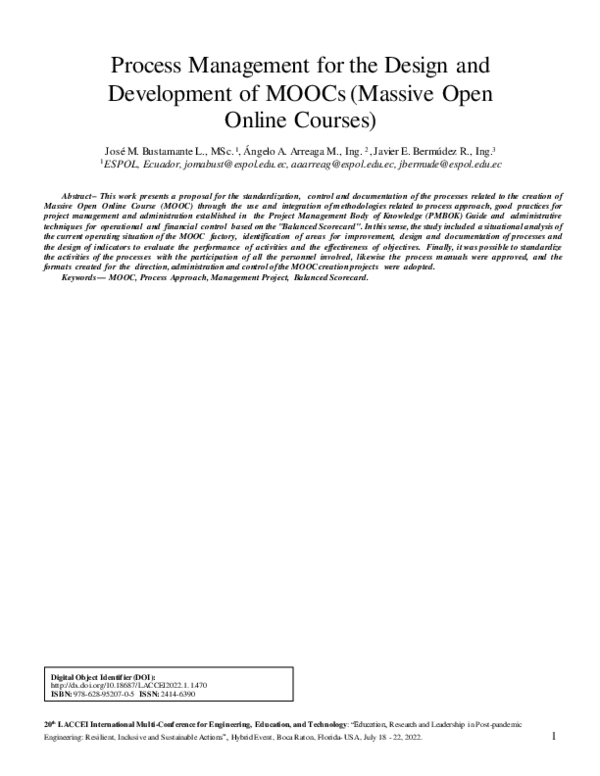 (PDF) Process approach for design and development of Massive Open ...