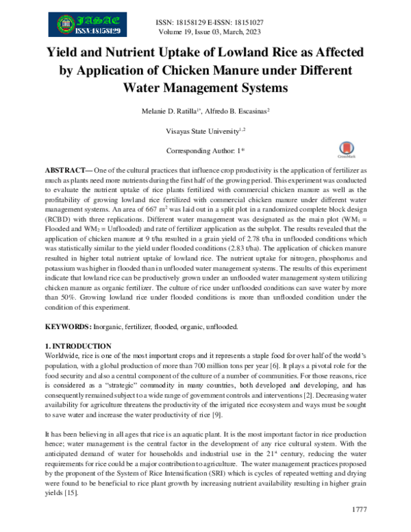 (PDF) Yield and Nutrient Uptake of Lowland Rice as Affected by ...