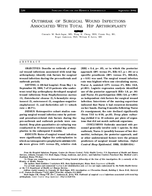 (PDF) Outbreak of Surgical Wound Infections Associated with Total Hip ...