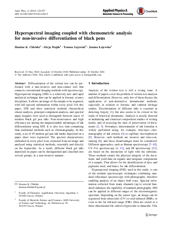 (PDF) Hyperspectral imaging coupled with chemometric analysis for non ...