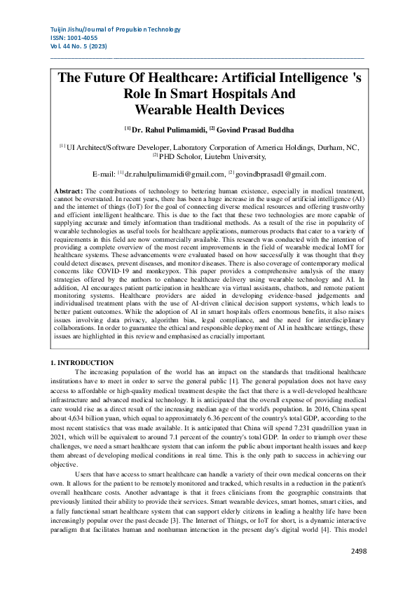(PDF) The Future Of Healthcare: Artificial Intelligence 's Role In ...