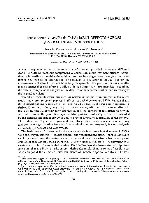 (PDF) The significance of treatment effects across several independent ...