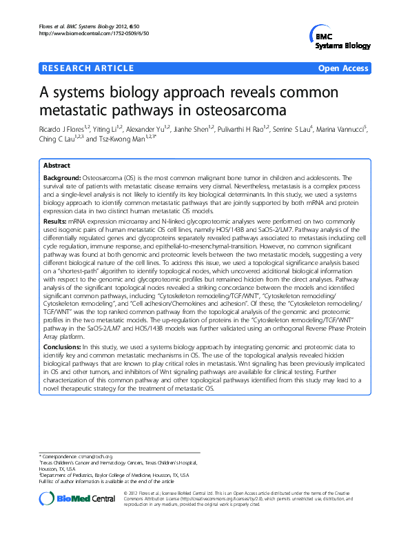 (PDF) A systems biology approach reveals common metastatic pathways in ...