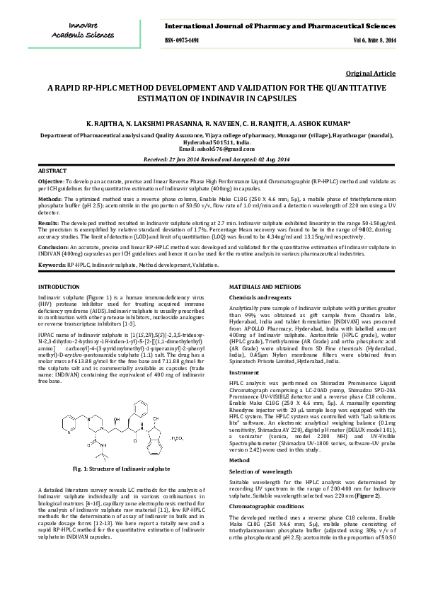 (PDF) A RAPID RP-HPLC METHOD DEVELOPMENT AND VALIDATION FOR THE ...