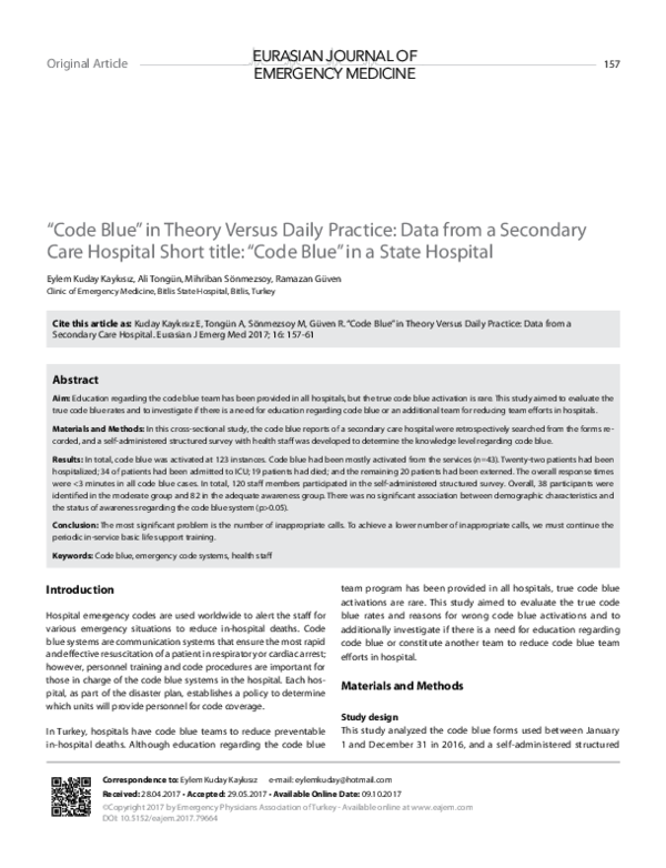 (PDF) “Code Blue” in Theory Versus Daily Practice: Data from a ...