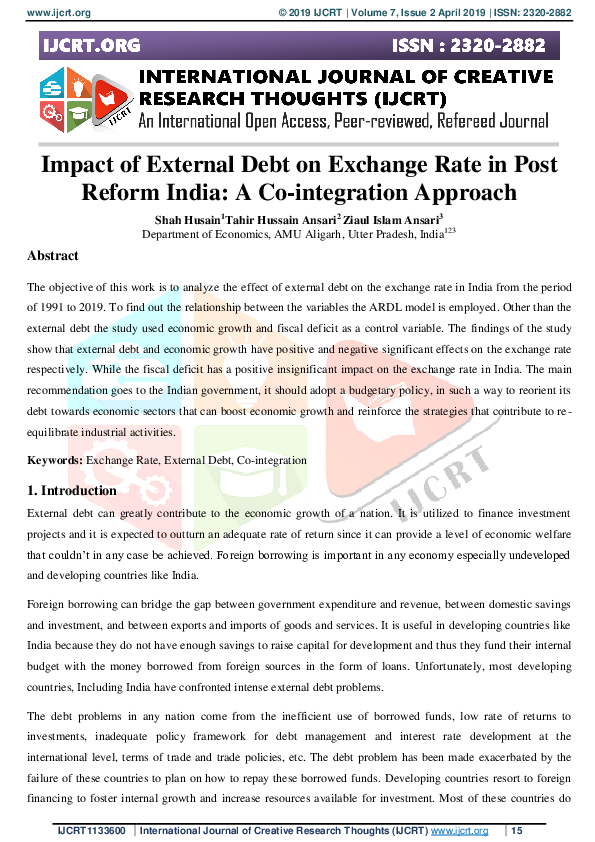 (PDF) Impact of External Debt on Exchange Rate in Post Reform India: A ...
