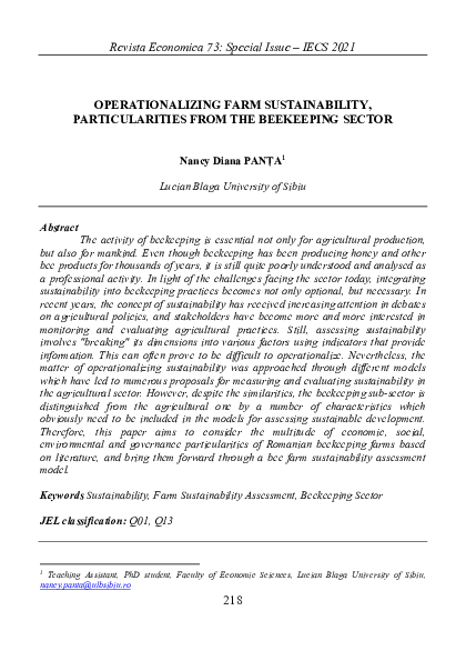 (PDF) Operationalizing Farm Sustainability, Particularities from the ...