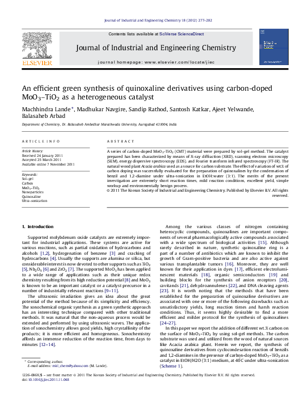 (PDF) An efficient green synthesis of quinoxaline derivatives using ...