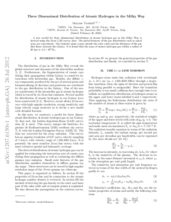 (PDF) Three Dimensional Distribution of Atomic Hydrogen in the Milky Way