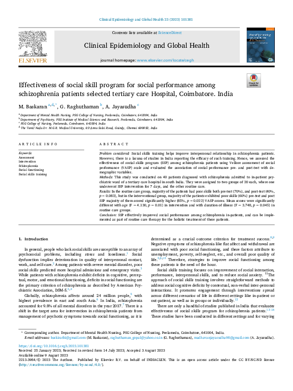 (PDF) Effectiveness of social skill program for social performance ...