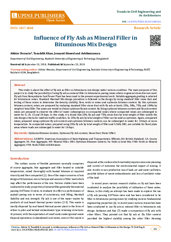 (PDF) Influence of Fly Ash as Mineral Filler in Bituminous Mix Design