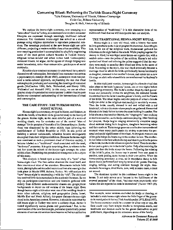 (PDF) Consuming ritual: Reframing the Turkish henna-night ceremony