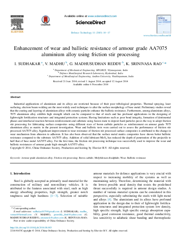 (PDF) Enhancement of wear and ballistic resistance of armour grade ...