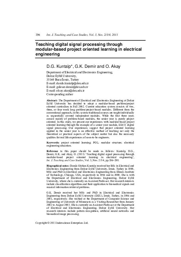 (PDF) Teaching digital signal processing through modular-based project ...