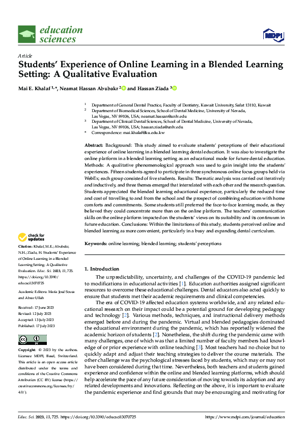 (PDF) Students’ Experience of Online Learning in a Blended Learning ...