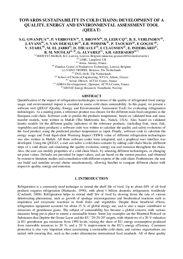 (PDF) Towards sustainability in cold chains: Development of a quality ...