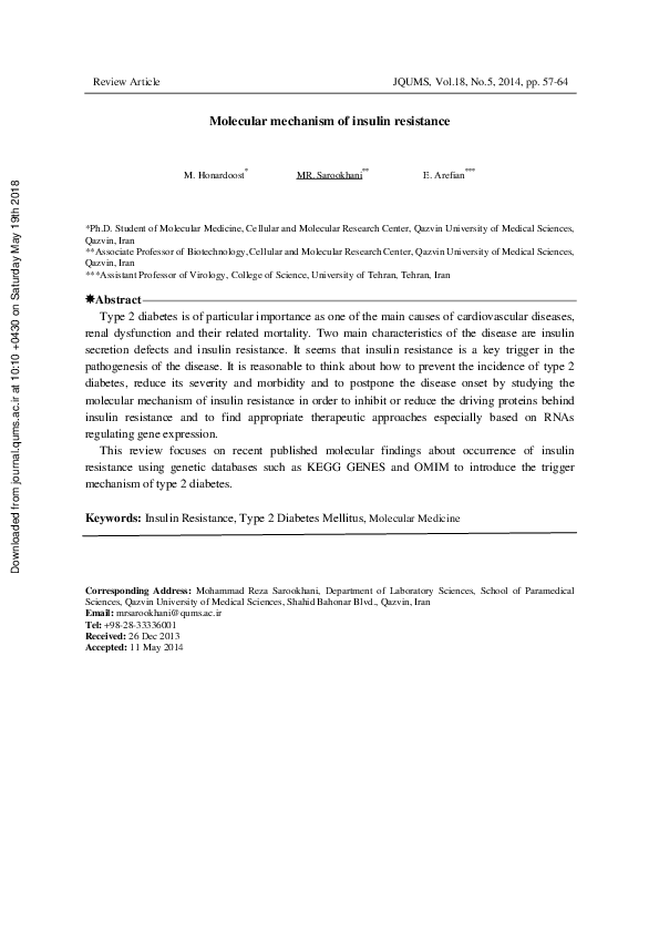 (PDF) Molecular mechanism of insulin resistance
