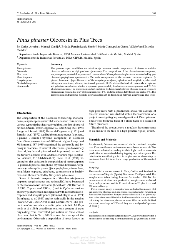 (PDF) Pinus pinaster Oleoresin in Plus Trees