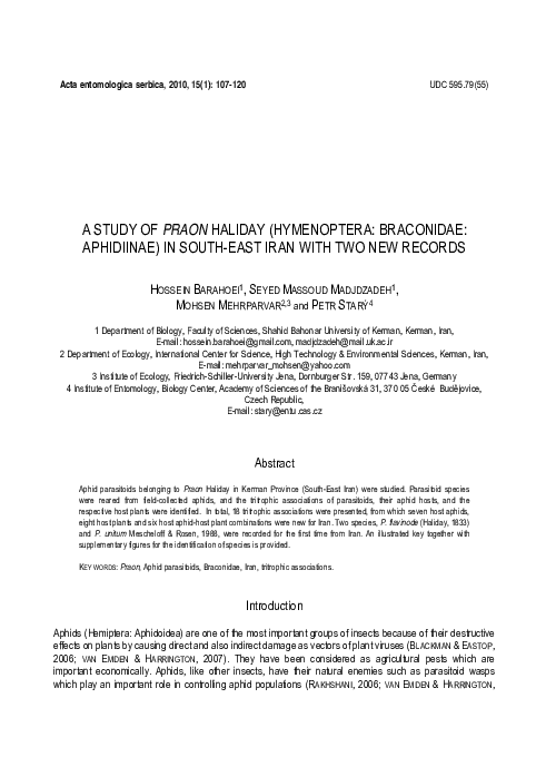 (PDF) A Study of Praon Haliday (Hymenoptera: Braconidae: Aphidiinae) in ...