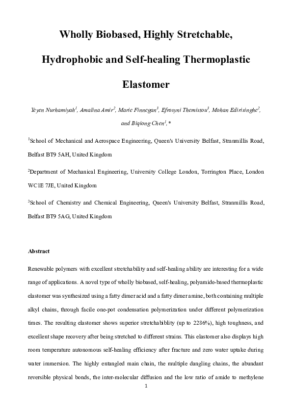 minit PDF) Wholly Biobased, Highly Stretchable, Hydrophobic, and