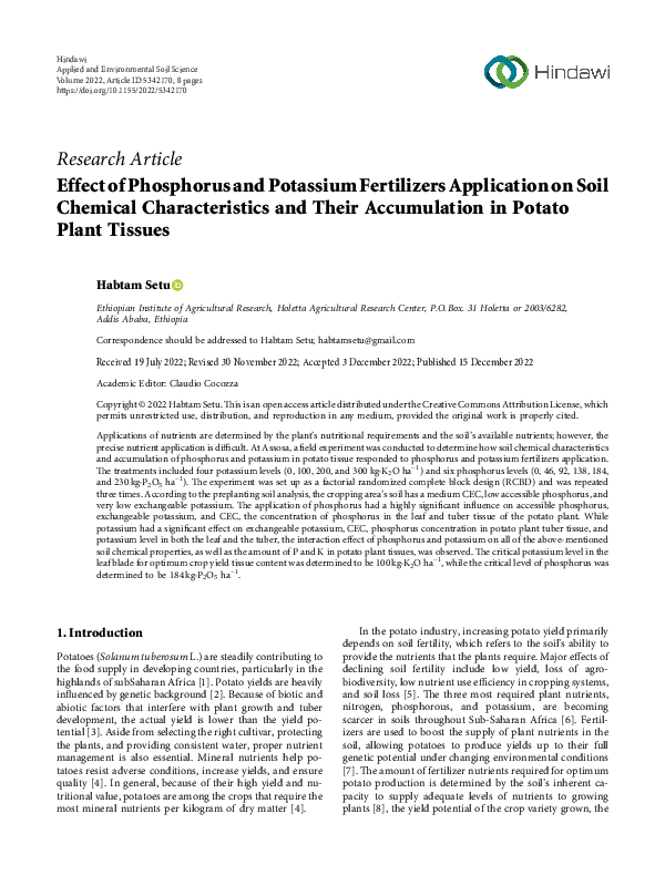 (PDF) Effect of Phosphorus and Potassium Fertilizers Application on ...