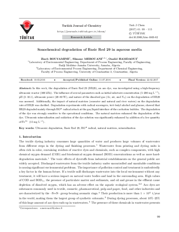 (PDF) Sonochemical degradation of Basic Red 29 in aqueous media