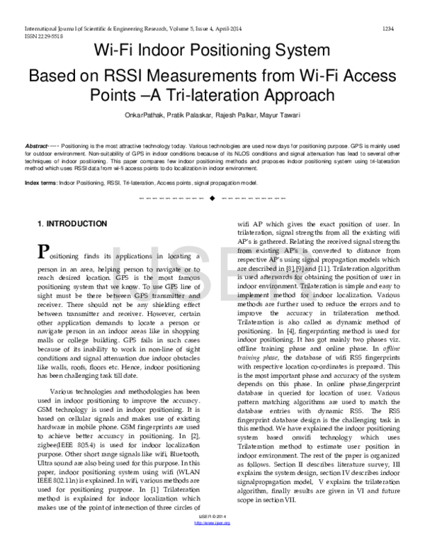 (PDF) Wi-Fi Indoor Positioning System Based on RSSI Measurements from ...
