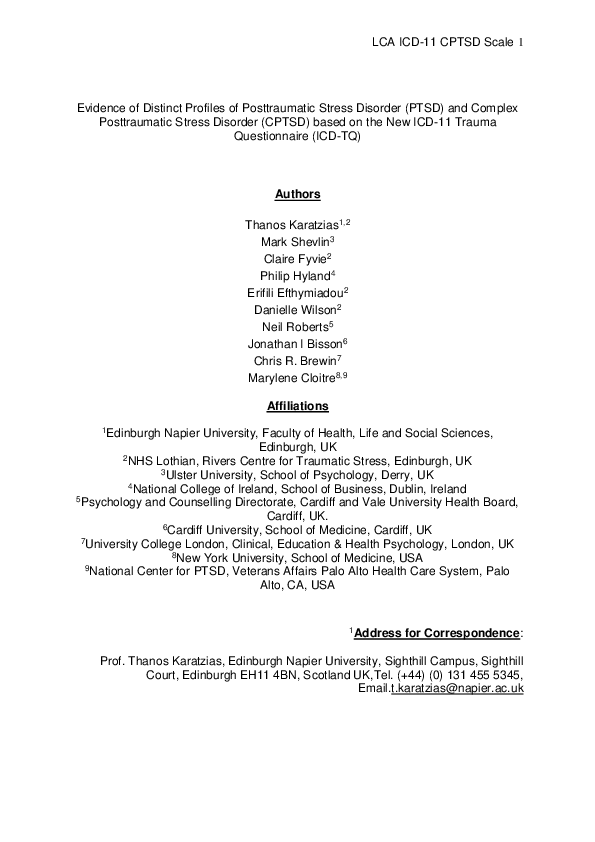 (PDF) Evidence of distinct profiles of Posttraumatic Stress Disorder ...