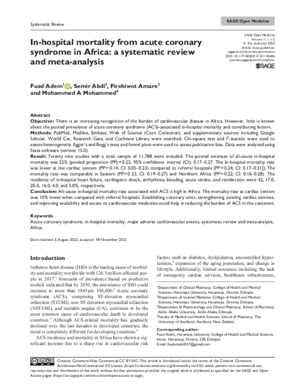 (PDF) In-hospital mortality from acute coronary syndrome in Africa: a ...