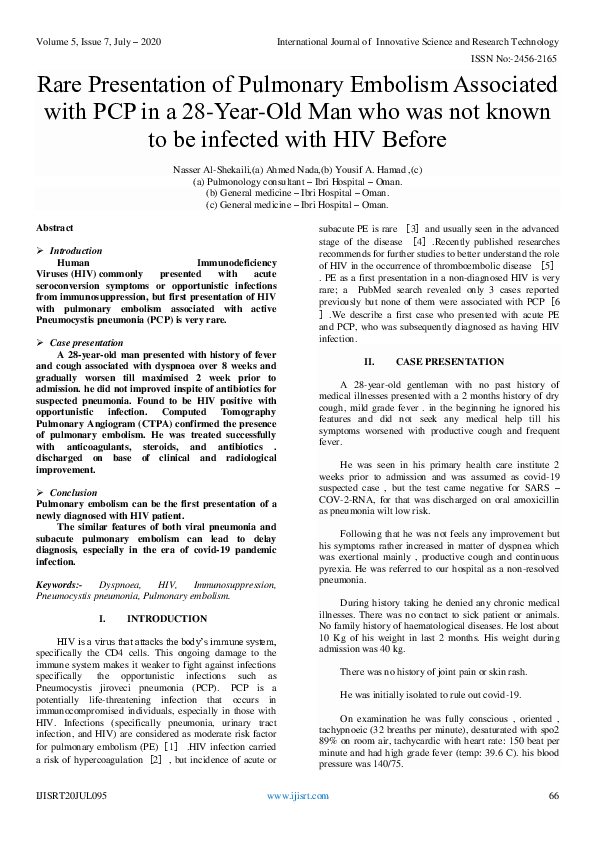 (PDF) Rare Presentation of Pulmonary Embolism Associated with PCP in a ...