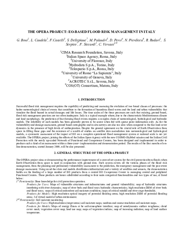 (PDF) The OPERA project: EO-based flood risk management in Italy
